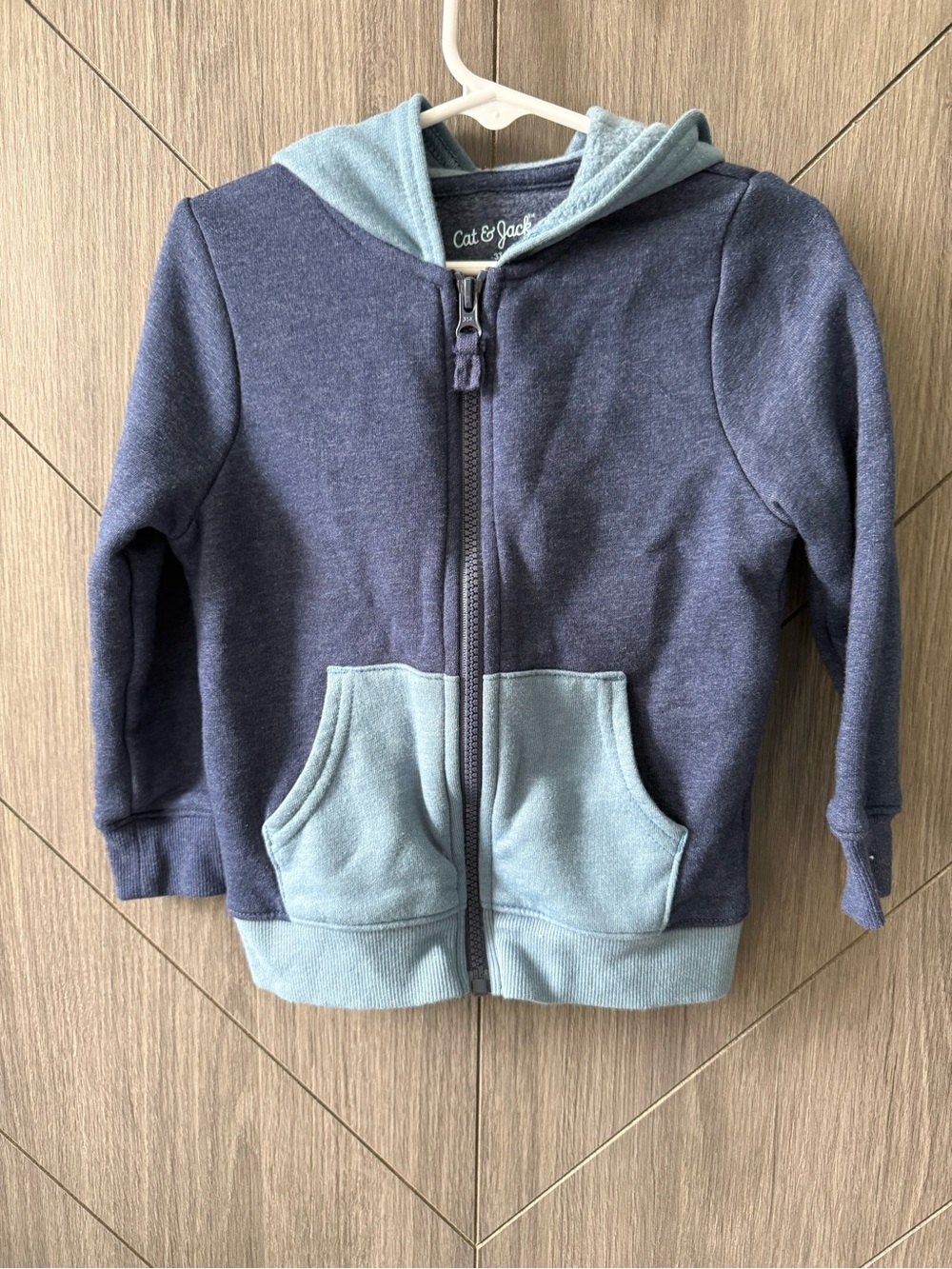 Cat & Jack Toddler Boys Navy and Light Blue Color block Zip-Up Hoodie